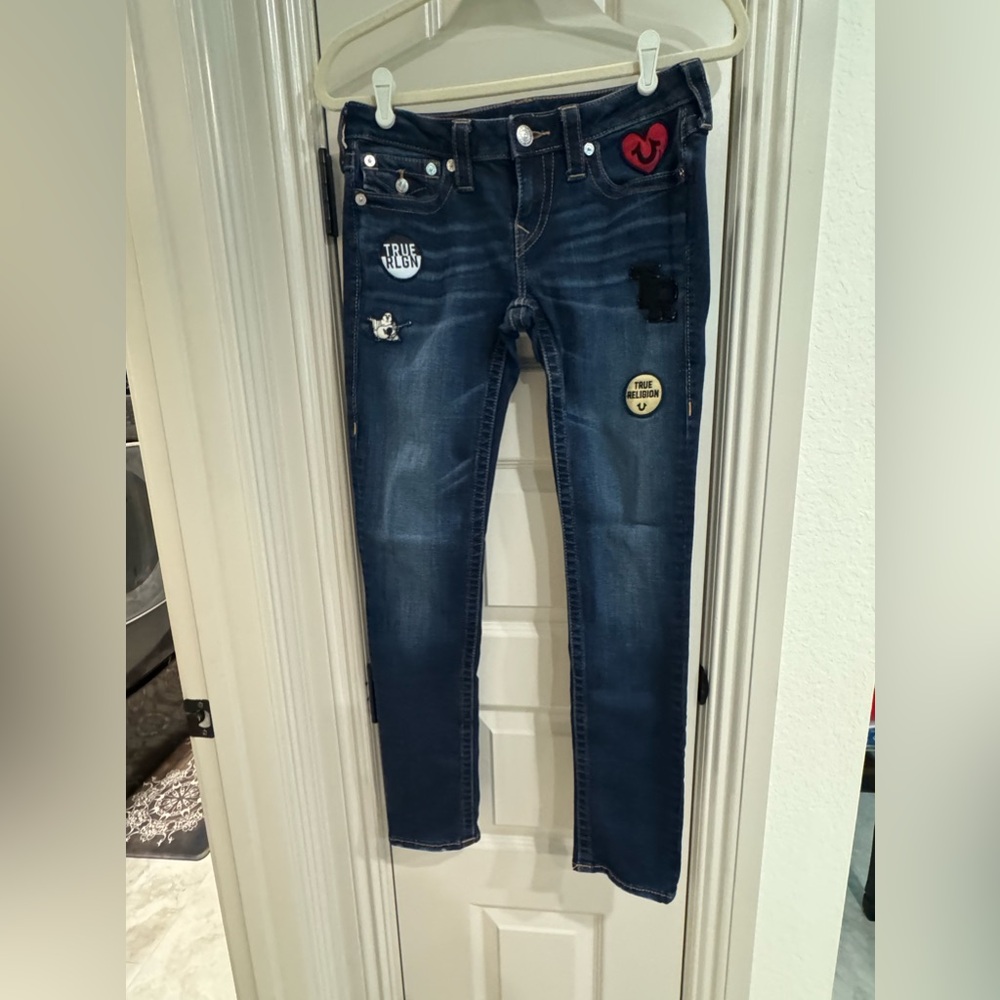 TRUE RELIGION PATCHWORK EMBELLISHED SKINNY JEANS SIZE 29